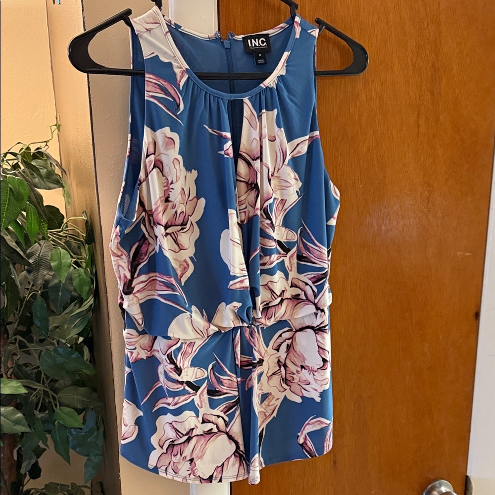 INC International Concepts Women's Blue and Pink Floral Tank Top 🎃